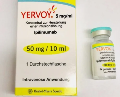Ервой (Yervoy, ипилимумаб) 50 мг/10 мл: упаковка и флакон
